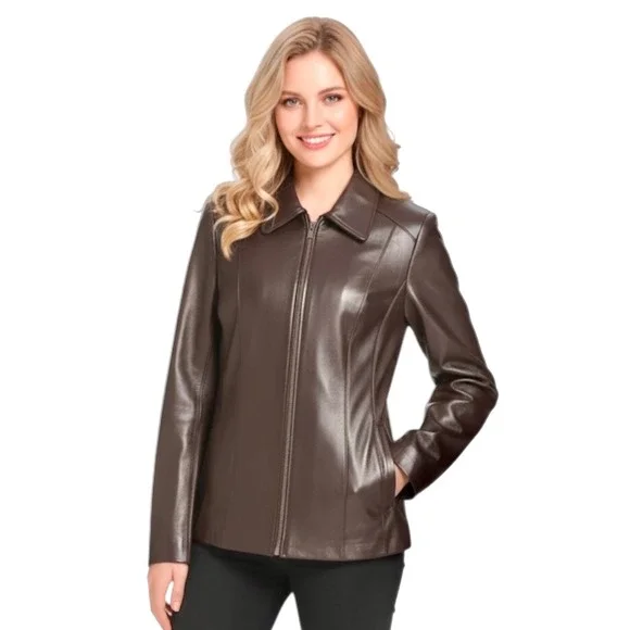 NEW BGSD Lambskin Leather Jacket Miranda Sz XL Dark Chocolate Brown Full Zip NWT - Picture 14 of 15